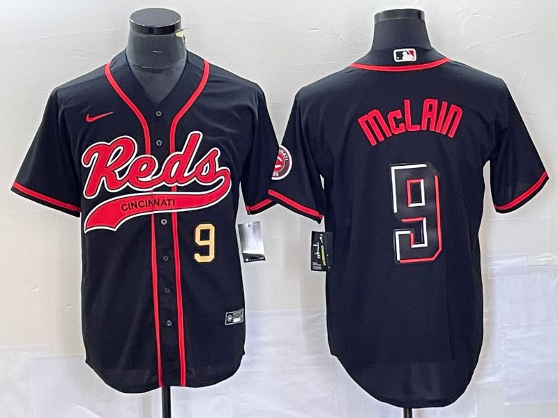 Men Cincinnati Reds 9 Mclain Black Co Branding Nike Game MLB Jersey style 2